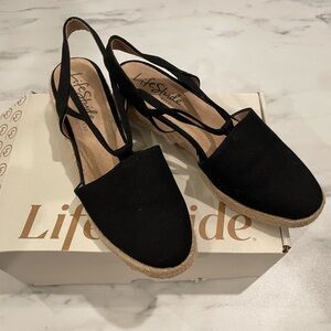 Women's Espadrille Wedge Sandal Black Woven Color